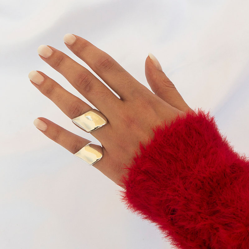 JT Χειροποίητο ασημένιο ανοιχτό δαχτυλίδι σωλήνας με καμπύλες Ασήμι σκέτο
