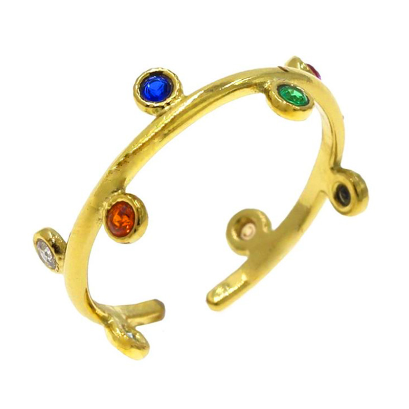 JT Ατσάλινο δαχτυλίδι βεράκι με πολύχρωμα κρύσταλλα Χρυσό