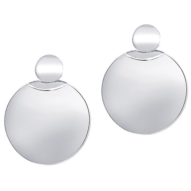 Jt Ατσάλινα σκουλαρίκια κρεμαστοί διπλοί δίσκοι καθρέφτες