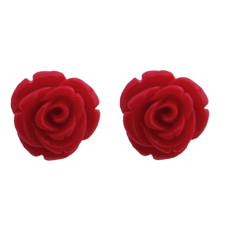Jt Ασημένια vintage σκουλαρίκια τριαντάφυλλα Κόκκινο