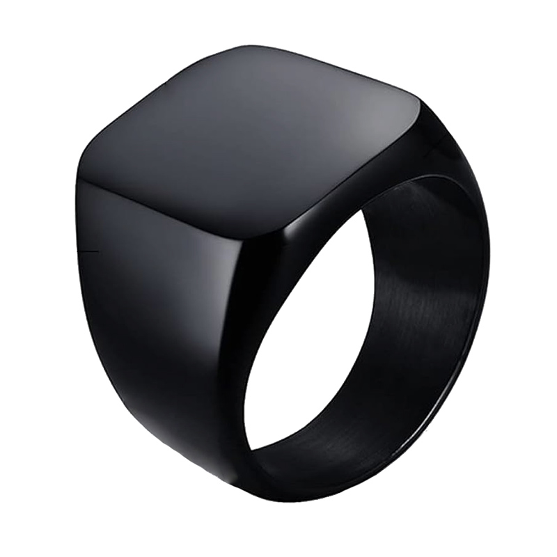 JT Ατσάλινο unisex δαχτυλίδι τετράγωνο με επιλογή χάραξης Μαύρο
