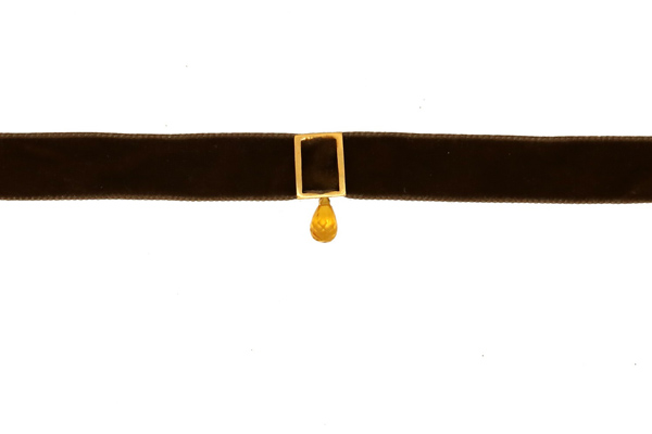 Jt Χειροποίητο κολιέ τσόκερ βελούδο χρυσο τετράγωνο&Swarovski Πράσινο Λαδί
