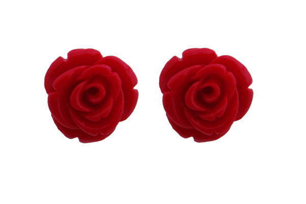 Jt Ασημένια vintage σκουλαρίκια τριαντάφυλλα Κόκκινο