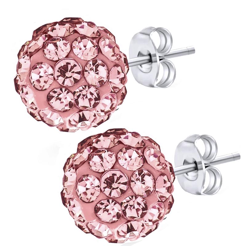 Jt Ασημένια σκουλαρίκια ντισκομπάλα με κρύσταλλα Ροζ