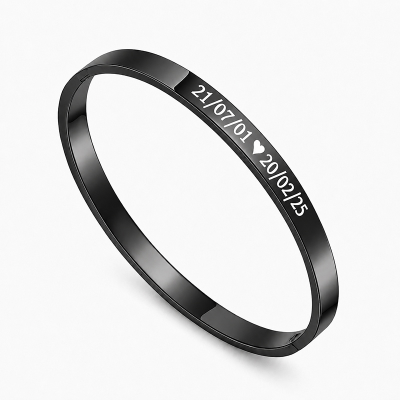 JT Unisex οβάλ ατσάλινο βραχιόλι χειροπέδα με επιλογή χάραξης Μαύρο