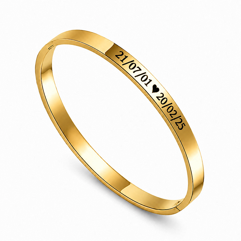 JT Unisex οβάλ ατσάλινο βραχιόλι χειροπέδα με επιλογή χάραξης Χρυσό