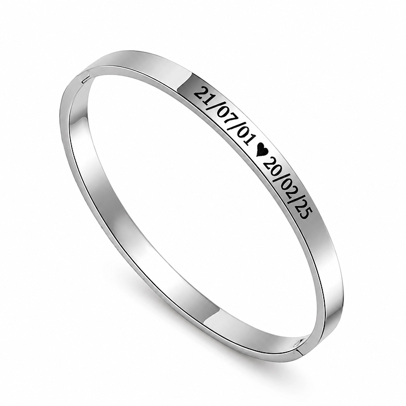 JT Unisex οβάλ ατσάλινο βραχιόλι χειροπέδα με επιλογή χάραξης Ασημί