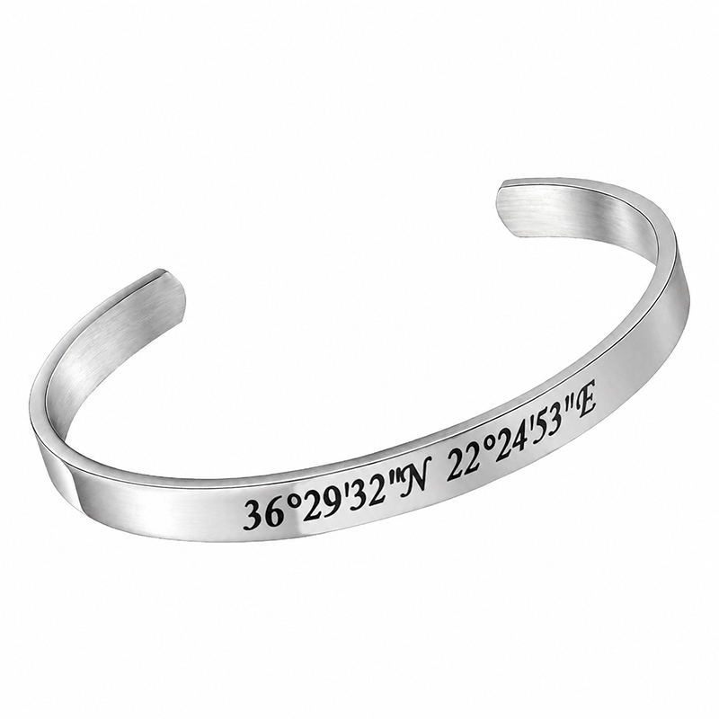 JT Unisex ατσάλινο ανοιχτό βραχιόλι χειροπέδα με χάραξη Ασημί