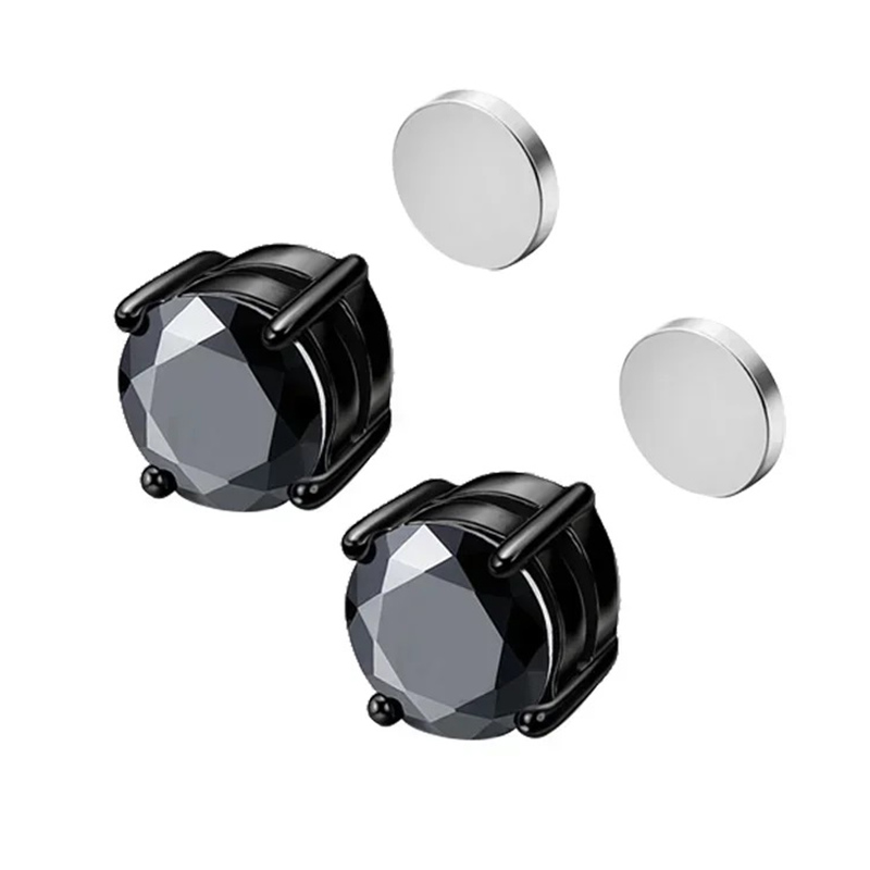 Jt Unisex ατσάλινα σκουλαρίκια μαγνητικά με συνθετικό ζιργκόν Μαύρο