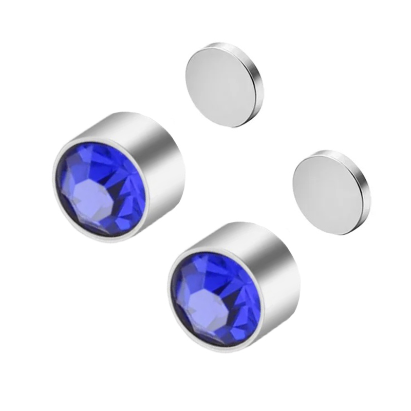 Jt Unisex ατσάλινα σκουλαρίκια μαγνητικά με συνθετικό ζιργκόν Μπλε ηλεκτρικ