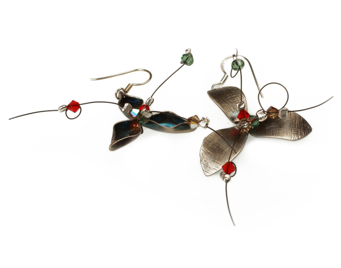 Krini Aσημένια σκουλαρίκια γάντζοι λουλούδια με Swarovski 800