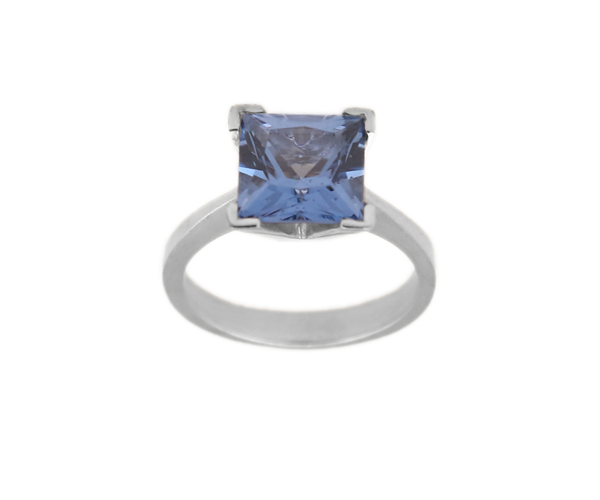 Cr Μονόπετρο ασημένιο δαχτυλίδι με τετράγωνο μπλε ζιργκόν