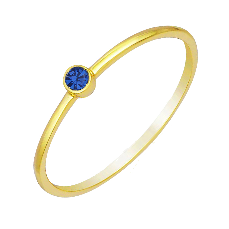JT Χειροποίητο ασημένιο χρυσο δαχτυλίδι μονόπετρο με ζιργκόν Μπλε σκούρο