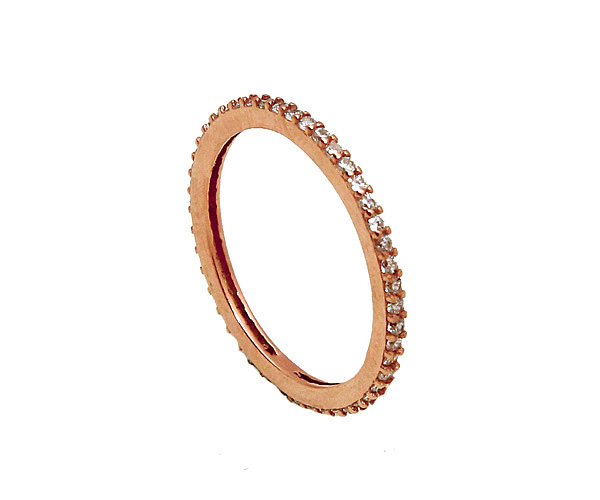 VFJ Ασημένιο ολόβερο δαχτυλίδι ροζ χρυσό με πέτρες Άσπρο
