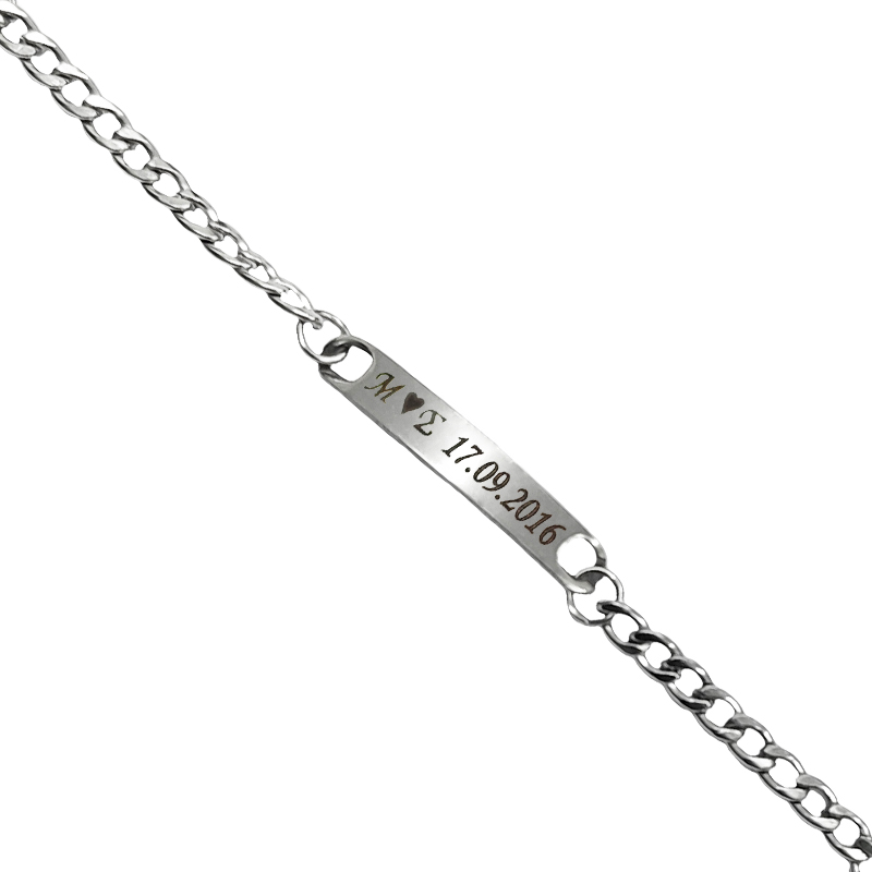 Jt Unisex λεπτό ατσάλινο βραχιόλι ταυτότητα με επιλογή χάραξης Ασημί